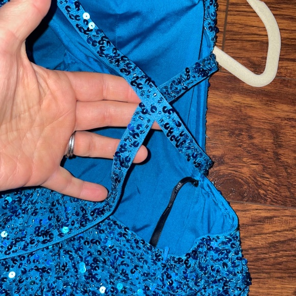 Turquoise Sequence Short Key Hole Dress- Sherri Hill - Picture 3 of 5